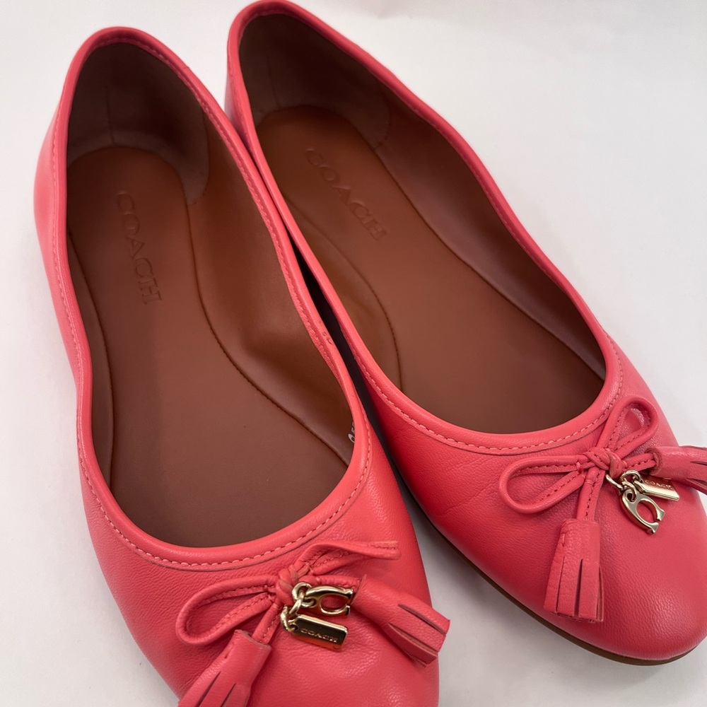Coach Pink/Coral Ballet Flats with Bow Detail